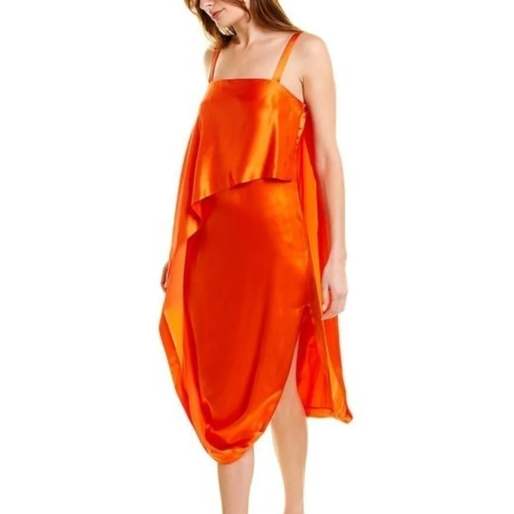Temperley Orange Satin Darling Asymmetrical Draped Dress UK 8 US 4